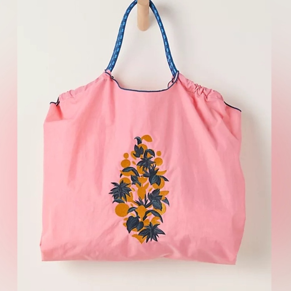 FP Movement by Free People Pink Tote with Floral Embroidery Blooming Buti